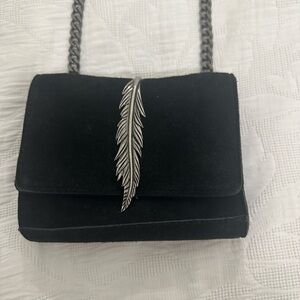 Zara Suede Bag with Silver Leaf Detail – Elegant & Chic